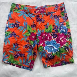 Polo Ralph Lauren 9" Golf Shorts Mens 36 Orange Floral Tropical Cotton Colorful